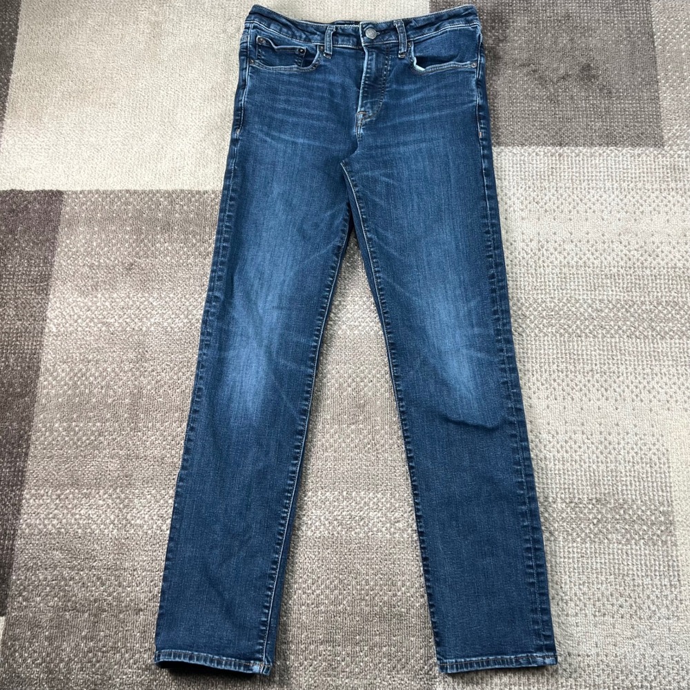 Express Mens Hyper Stretch Slim Straight Dark Wash Jeans 31X32 Whiskering
